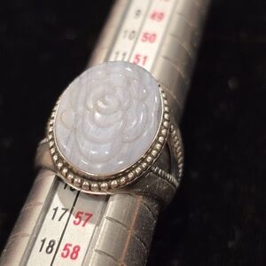 Carolyn Pollack Sterling Silver Blue Lace Agate Carved Flower Ring Size 7
